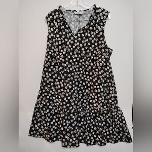 Floral Black & White Ruffles Midi Dress SONOMA Goods For Life V-Neck Tie PXXL